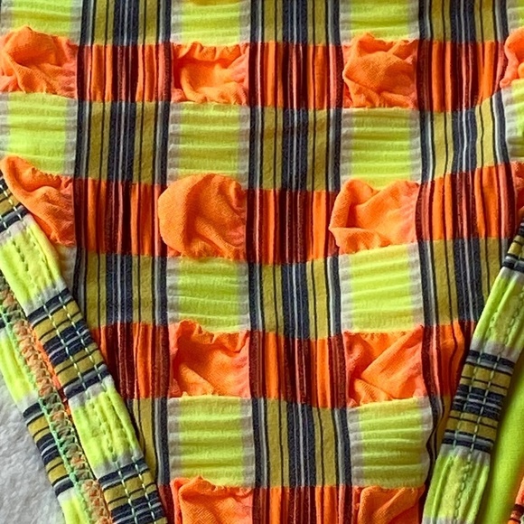 New! Montce neon plaid tie-up side tie bikini bottom Brazilian 19335 - Picture 10 of 13